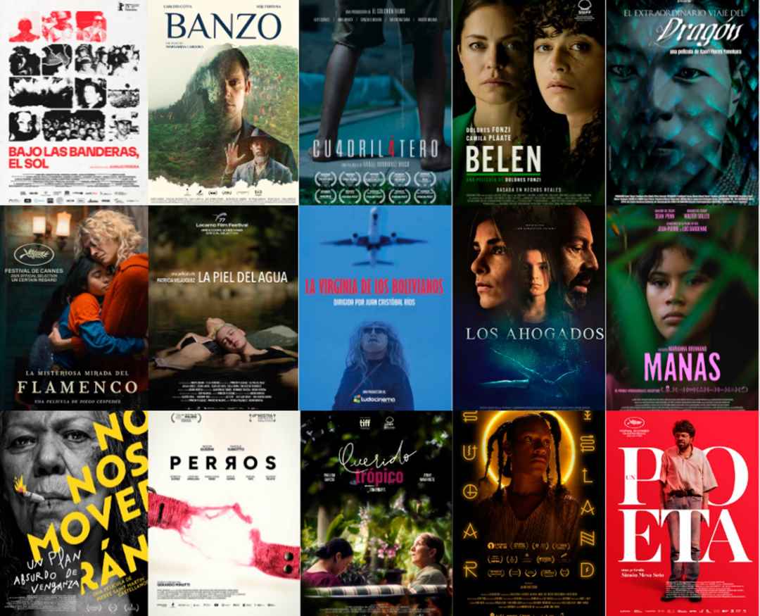 Cartel de los carteles de los 15 largometrajes nominados al Goya a la Mejor Película Iberoamericana