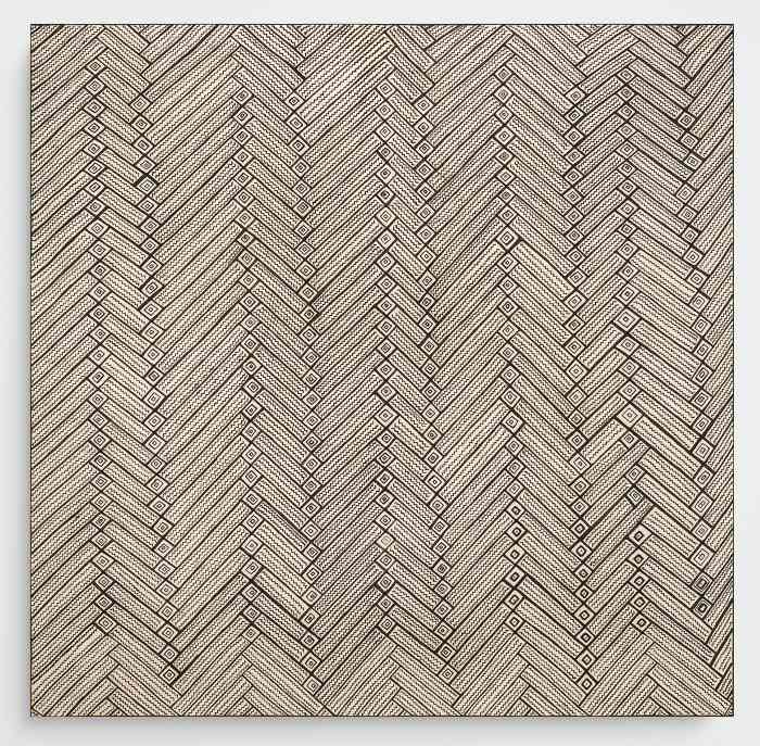 arte Iskonawa Sin título, 2026. Tintes naturales sobre algodón, 142 x 139 cm