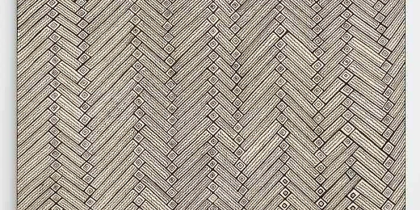 arte Iskonawa Sin título, 2026. Tintes naturales sobre algodón, 142 x 139 cm